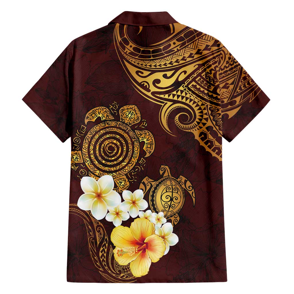 Polynesian Turtle Family Matching Summer Maxi Dress and Hawaiian Shirt Plumeria Hibiscus Pattern Oxblood