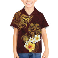 Polynesian Turtle Kid Hawaiian Shirt Plumeria Hibiscus Pattern Oxblood LT03 Kid Oxblood - Polynesian Pride