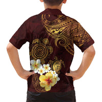 Polynesian Turtle Kid Hawaiian Shirt Plumeria Hibiscus Pattern Oxblood LT03 - Polynesian Pride