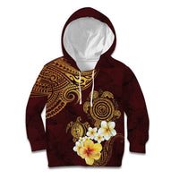 Polynesian Turtle Kid Hoodie Plumeria Hibiscus Pattern Oxblood LT03 Hoodie Oxblood - Polynesian Pride