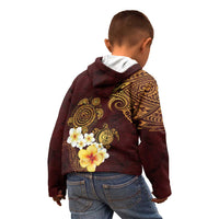 Polynesian Turtle Kid Hoodie Plumeria Hibiscus Pattern Oxblood LT03 - Polynesian Pride