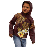 Polynesian Turtle Kid Hoodie Plumeria Hibiscus Pattern Oxblood LT03 - Polynesian Pride