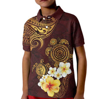 Polynesian Turtle Kid Polo Shirt Plumeria Hibiscus Pattern Oxblood LT03 Kid Oxblood - Polynesian Pride