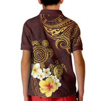Polynesian Turtle Kid Polo Shirt Plumeria Hibiscus Pattern Oxblood LT03 - Polynesian Pride