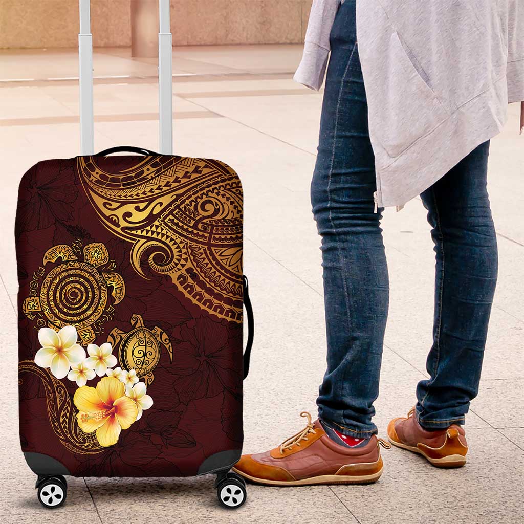 Polynesian Turtle Luggage Cover Plumeria Hibiscus Pattern Oxblood LT03 Oxblood - Polynesian Pride