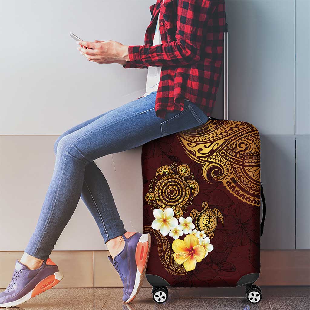 Polynesian Turtle Luggage Cover Plumeria Hibiscus Pattern Oxblood LT03 - Polynesian Pride