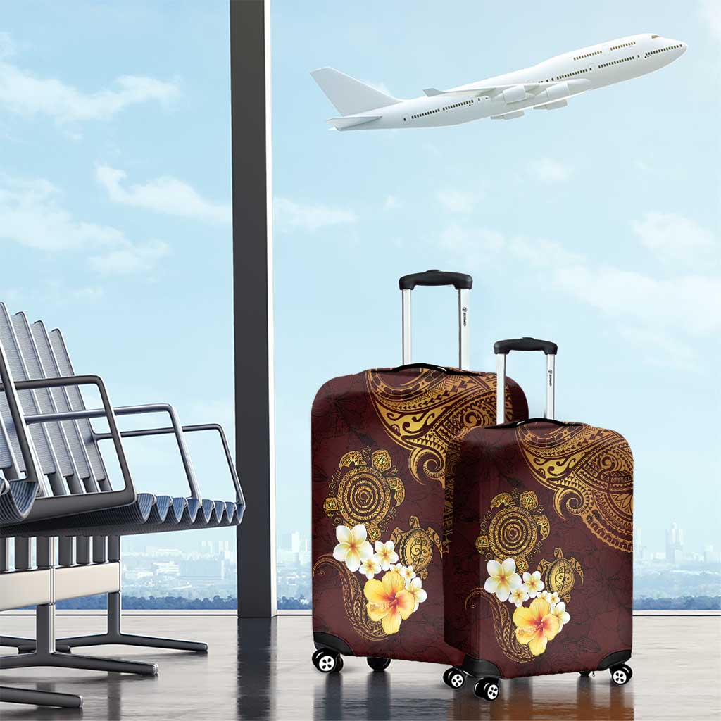 Polynesian Turtle Luggage Cover Plumeria Hibiscus Pattern Oxblood LT03 - Polynesian Pride