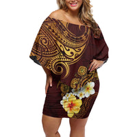Polynesian Turtle Off Shoulder Short Dress Plumeria Hibiscus Pattern Oxblood LT03 Women Oxblood - Polynesian Pride
