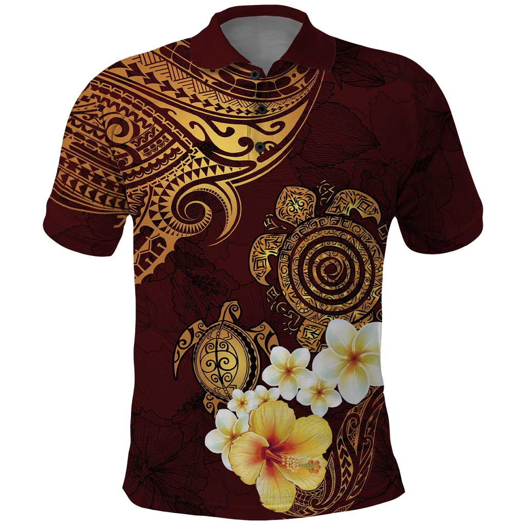Polynesian Turtle Polo Shirt Plumeria Hibiscus Pattern Oxblood LT03 Oxblood - Polynesian Pride