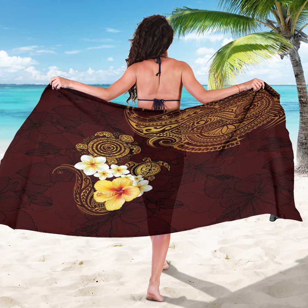 Polynesian Turtle Sarong Plumeria Hibiscus Pattern Oxblood