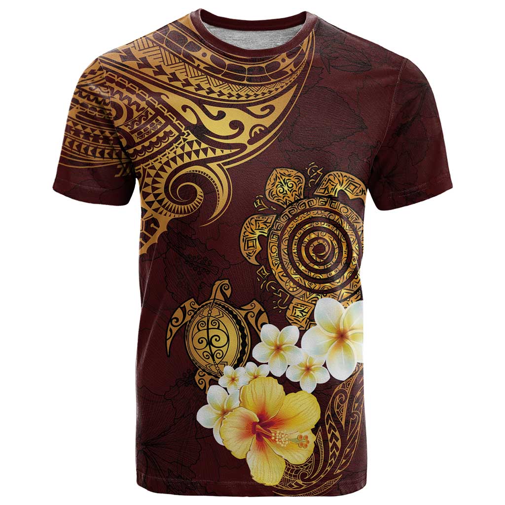 Polynesian Turtle T Shirt Plumeria Hibiscus Pattern Oxblood LT03 Oxblood - Polynesian Pride