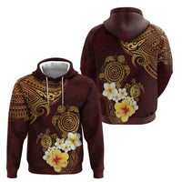Polynesian Turtle Zip Hoodie Plumeria Hibiscus Pattern Oxblood