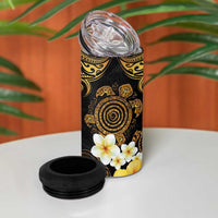 Polynesian Turtle 4 in 1 Can Cooler Tumbler Plumeria Hibiscus Pattern Black Color