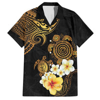 Polynesian Turtle Family Matching Long Sleeve Bodycon Dress and Hawaiian Shirt Plumeria Hibiscus Pattern Black Color