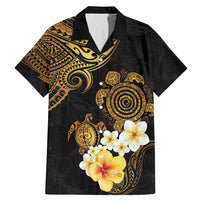 Polynesian Turtle Family Matching Mermaid Dress and Hawaiian Shirt Plumeria Hibiscus Pattern Black Color