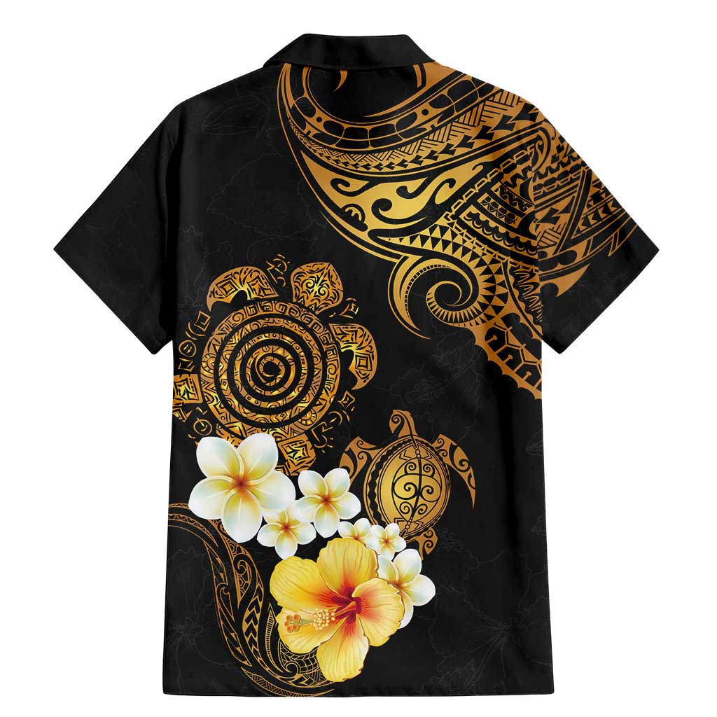 Polynesian Turtle Family Matching Mermaid Dress and Hawaiian Shirt Plumeria Hibiscus Pattern Black Color
