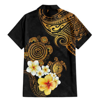 Polynesian Turtle Family Matching Mermaid Dress and Hawaiian Shirt Plumeria Hibiscus Pattern Black Color