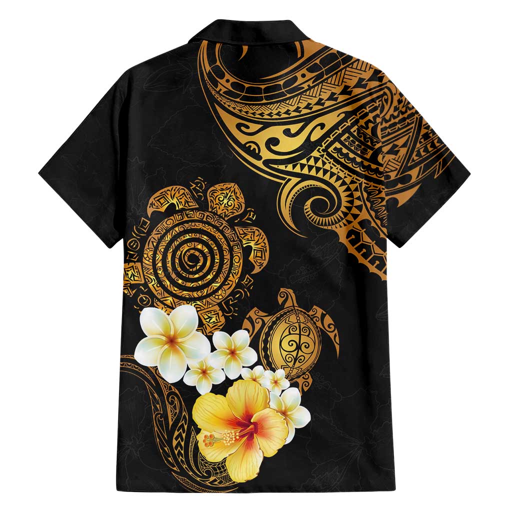 Polynesian Turtle Family Matching Short Sleeve Bodycon Dress and Hawaiian Shirt Plumeria Hibiscus Pattern Black Color
