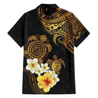 Polynesian Turtle Family Matching Short Sleeve Bodycon Dress and Hawaiian Shirt Plumeria Hibiscus Pattern Black Color