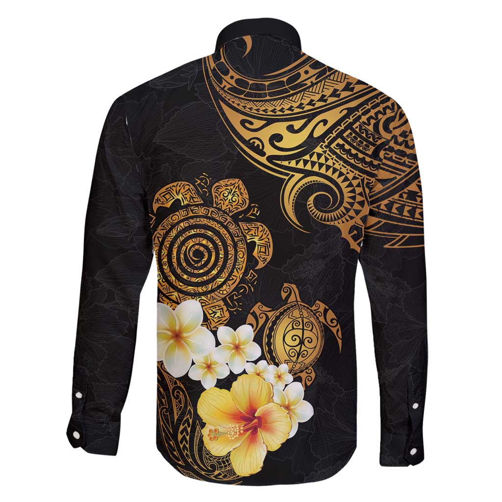 Polynesian Turtle Family Matching Short Sleeve Bodycon Dress and Hawaiian Shirt Plumeria Hibiscus Pattern Black Color