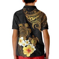 Polynesian Turtle Kid Polo Shirt Plumeria Hibiscus Pattern Black Color LT03 - Polynesian Pride