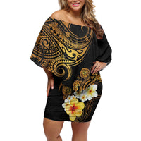 Polynesian Turtle Off Shoulder Short Dress Plumeria Hibiscus Pattern Black Color LT03 Women Black - Polynesian Pride