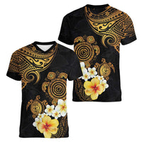 Polynesian Turtle Women V-Neck T-Shirt Plumeria Hibiscus Pattern Black Color LT03 - Polynesian Pride