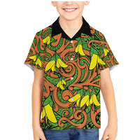 New Zealand Kowhai Flowers Family Matching Mermaid Dress and Hawaiian Shirt Maori Koru Pattern