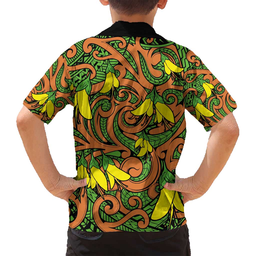 New Zealand Kowhai Flowers Family Matching Tank Maxi Dress and Hawaiian Shirt Maori Koru Pattern