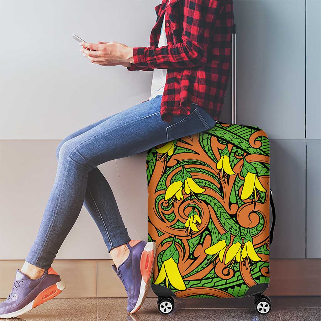 New Zealand Kowhai Flowers Luggage Cover Maori Koru Pattern