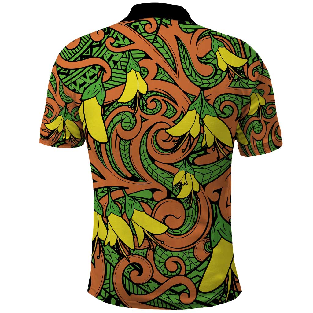 New Zealand Kowhai Flowers Polo Shirt Maori Koru Pattern