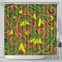 New Zealand Kowhai Flowers Shower Curtain Maori Koru Pattern LT03 - Polynesian Pride