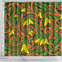 New Zealand Kowhai Flowers Shower Curtain Maori Koru Pattern LT03 - Polynesian Pride