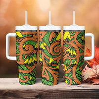 New Zealand Kowhai Flowers Tumbler With Handle Maori Koru Pattern