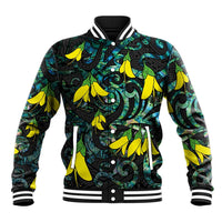 New Zealand Kowhai Flowers Baseball Jacket Maori Koru Pattern With Paua Shell Style