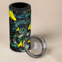 New Zealand Kowhai Flowers 4 in 1 Can Cooler Tumbler Maori Koru Pattern With Paua Shell Style