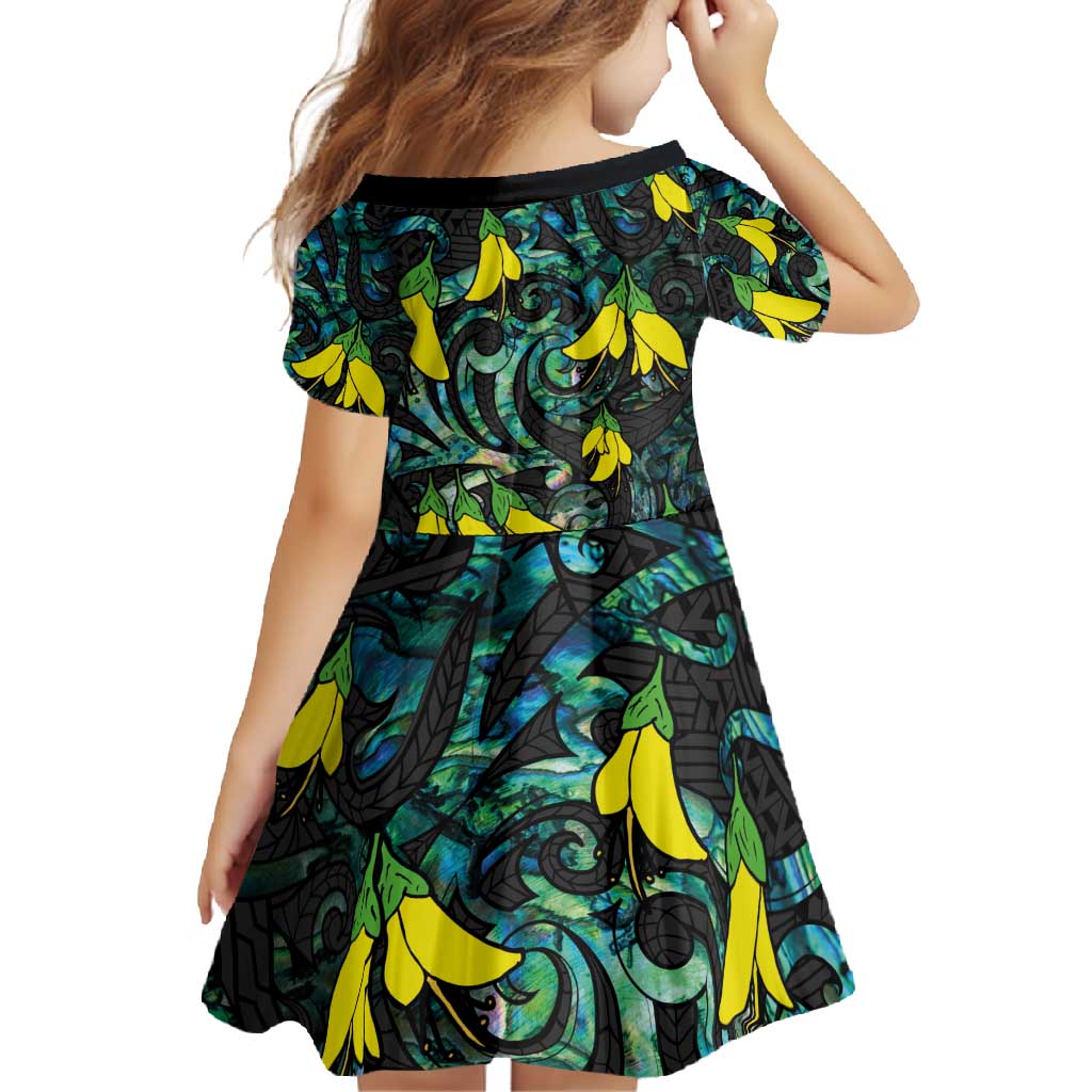 New Zealand Kowhai Flowers Family Matching Mermaid Dress and Hawaiian Shirt Maori Koru Pattern With Paua Shell Style