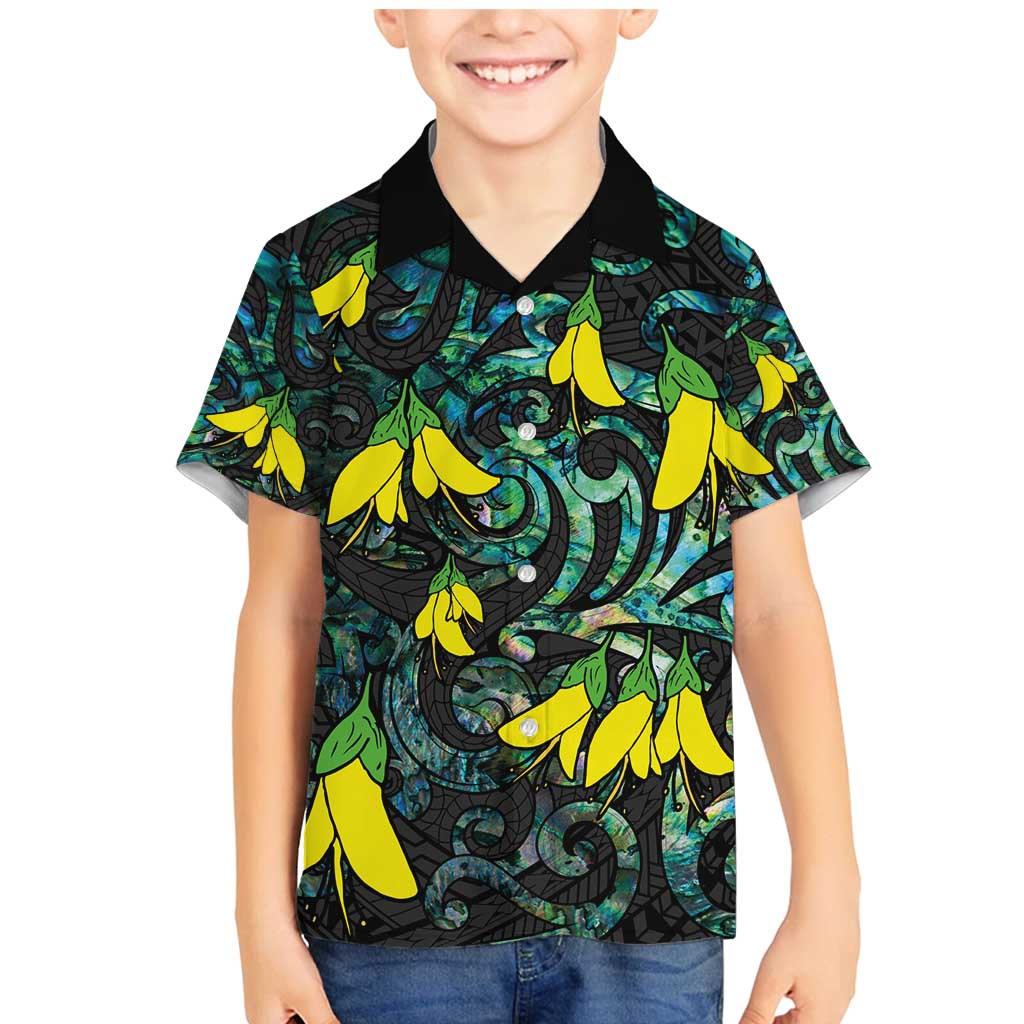 New Zealand Kowhai Flowers Family Matching Mermaid Dress and Hawaiian Shirt Maori Koru Pattern With Paua Shell Style