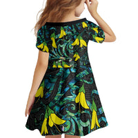 New Zealand Kowhai Flowers Family Matching Short Sleeve Bodycon Dress and Hawaiian Shirt Maori Koru Pattern With Paua Shell Style