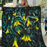 New Zealand Kowhai Flowers Quilt Maori Koru Pattern With Paua Shell Style LT03 Black - Polynesian Pride