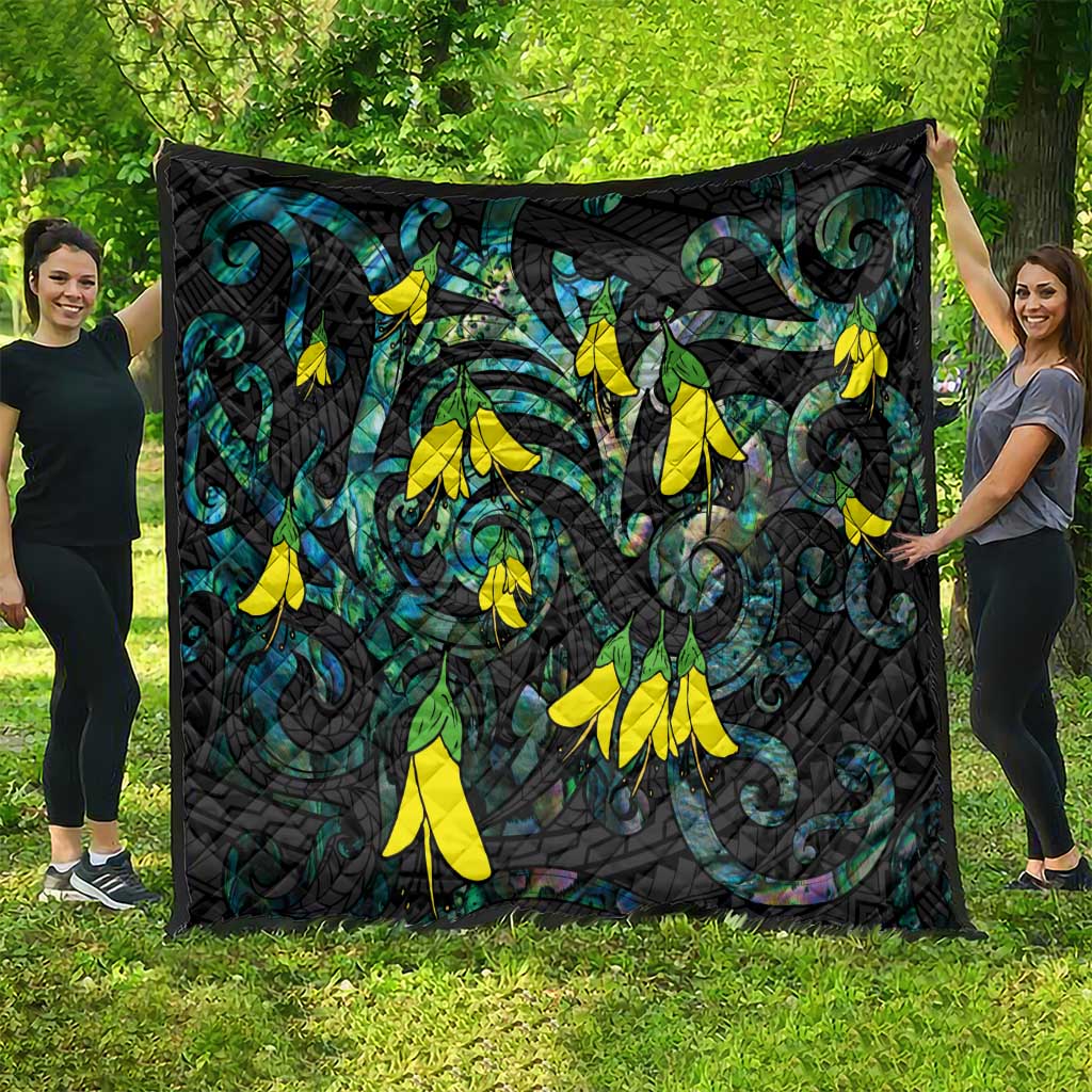 New Zealand Kowhai Flowers Quilt Maori Koru Pattern With Paua Shell Style LT03 - Polynesian Pride