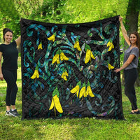 New Zealand Kowhai Flowers Quilt Maori Koru Pattern With Paua Shell Style LT03 - Polynesian Pride