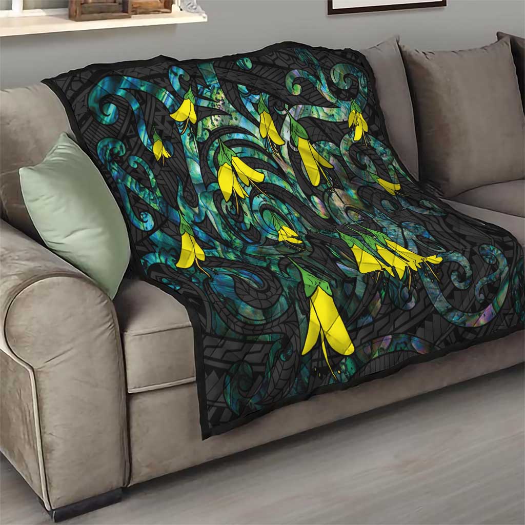 New Zealand Kowhai Flowers Quilt Maori Koru Pattern With Paua Shell Style LT03 - Polynesian Pride