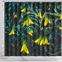 New Zealand Kowhai Flowers Shower Curtain Maori Koru Pattern With Paua Shell Style LT03 - Polynesian Pride