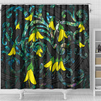 New Zealand Kowhai Flowers Shower Curtain Maori Koru Pattern With Paua Shell Style LT03 - Polynesian Pride