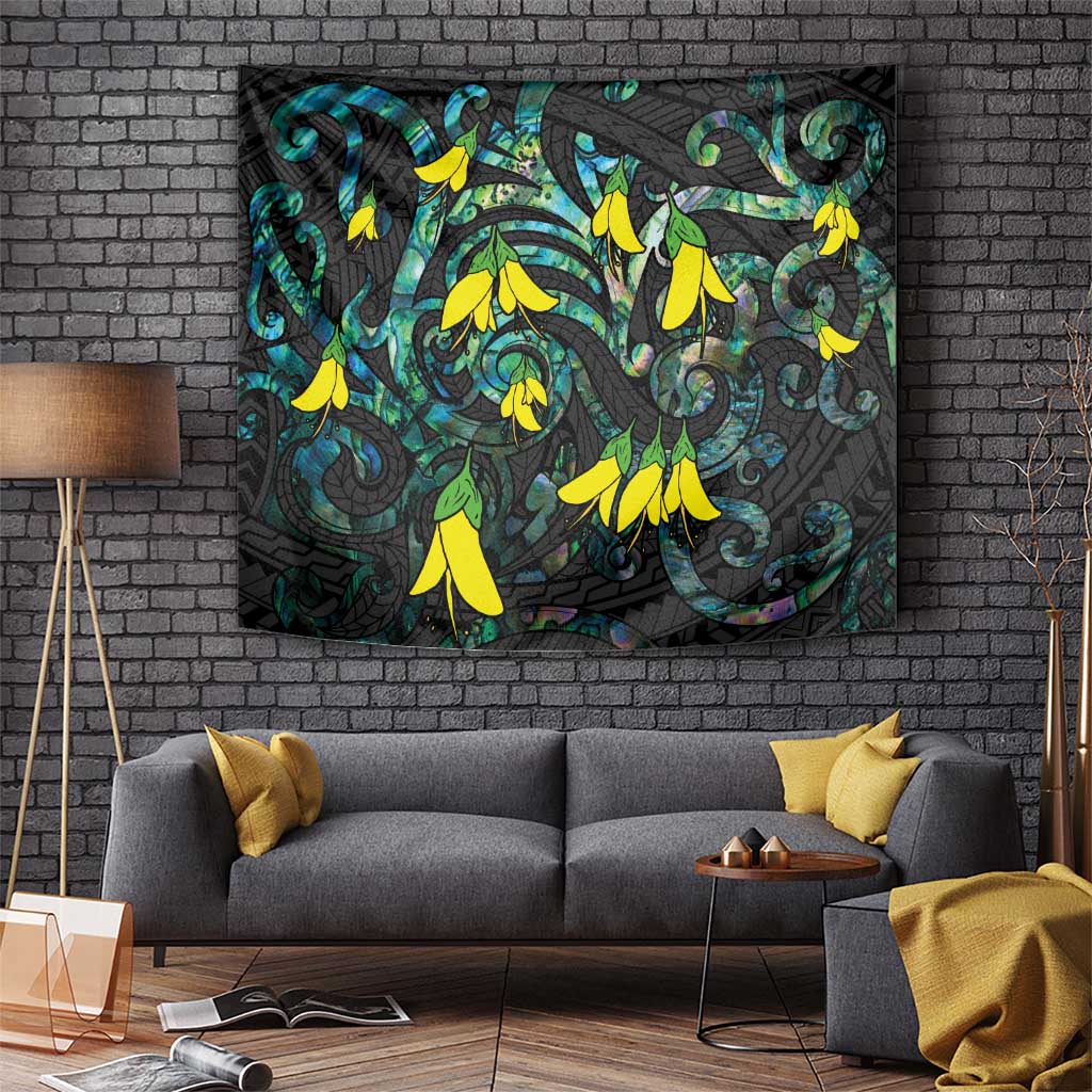 New Zealand Kowhai Flowers Tapestry Maori Koru Pattern With Paua Shell Style LT03 - Polynesian Pride