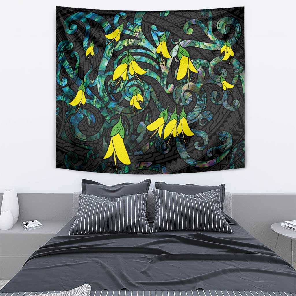 New Zealand Kowhai Flowers Tapestry Maori Koru Pattern With Paua Shell Style LT03 - Polynesian Pride