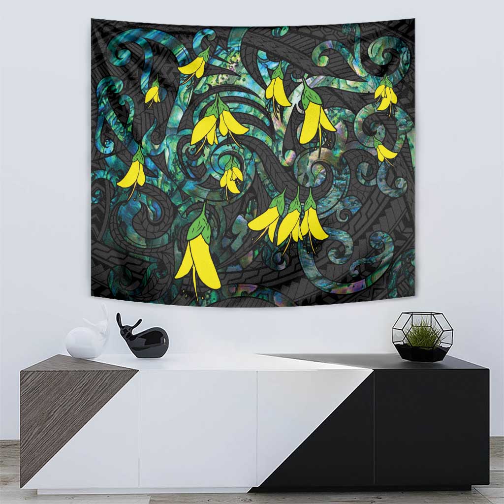 New Zealand Kowhai Flowers Tapestry Maori Koru Pattern With Paua Shell Style LT03 - Polynesian Pride