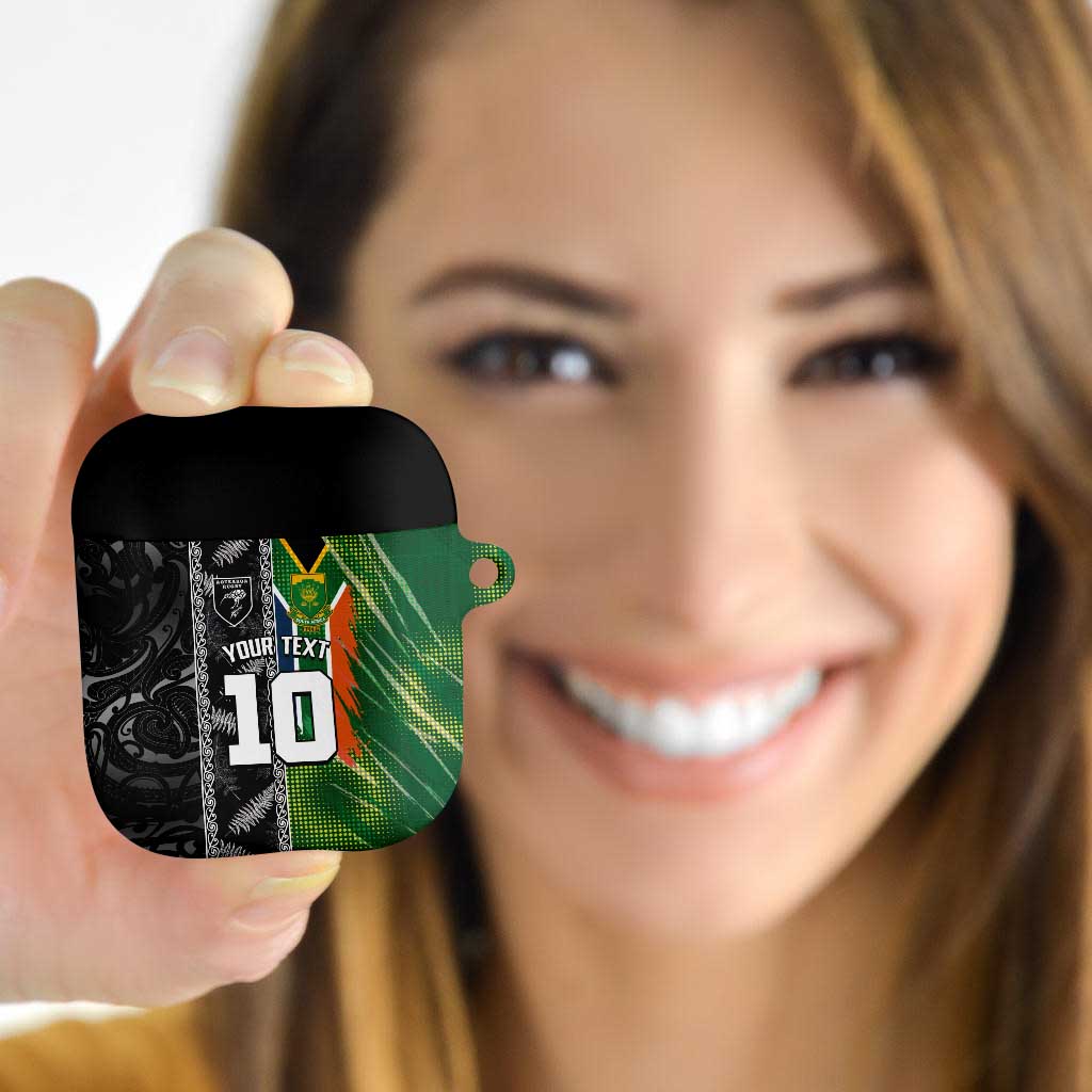 Custom Aotearoa South Africa Rugby Freedom Cup AirPods Case Maori Silver Fern Art and Sporty Flag SA - Polynesian Pride