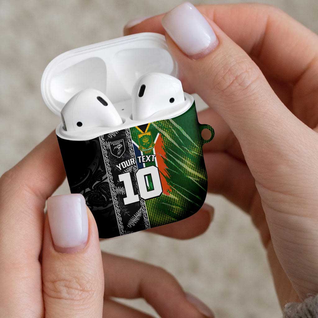 Custom Aotearoa South Africa Rugby Freedom Cup AirPods Case Maori Silver Fern Art and Sporty Flag SA - Polynesian Pride